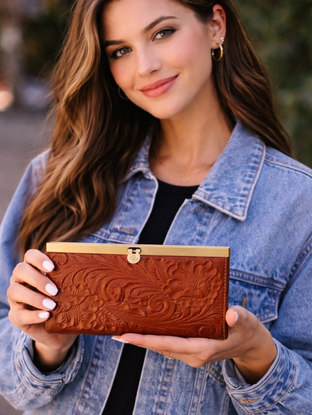 Patricia Nash Cauchy Leather Frame Wallet Tooled Florence